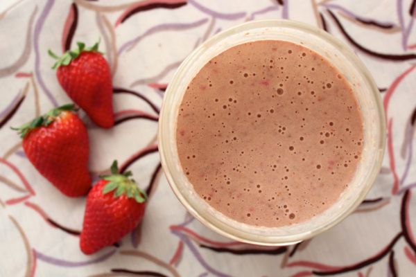 Vegan peanut butter strawberry protein thickshake