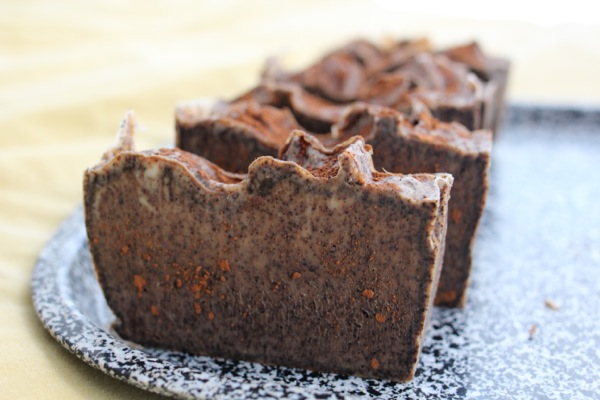 Natural coffee and cinnamon soap made from a Castile soap base