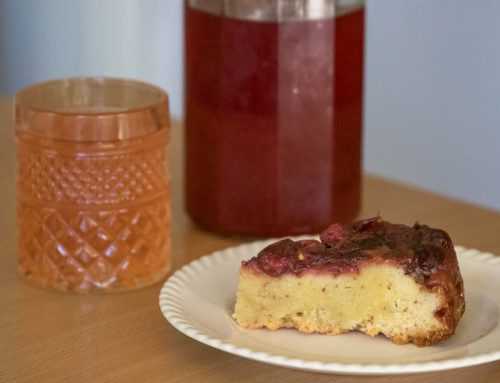 Foraged sour plum shrub syrup + an upside-down plum cake