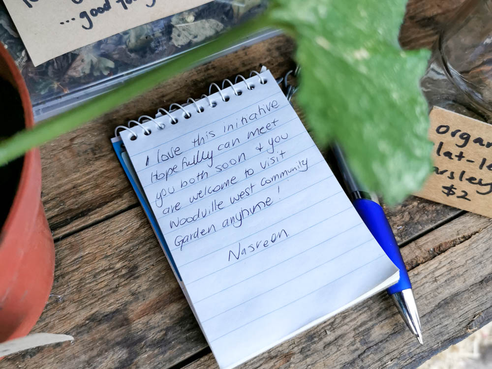 A note left on my urban roadside stall.