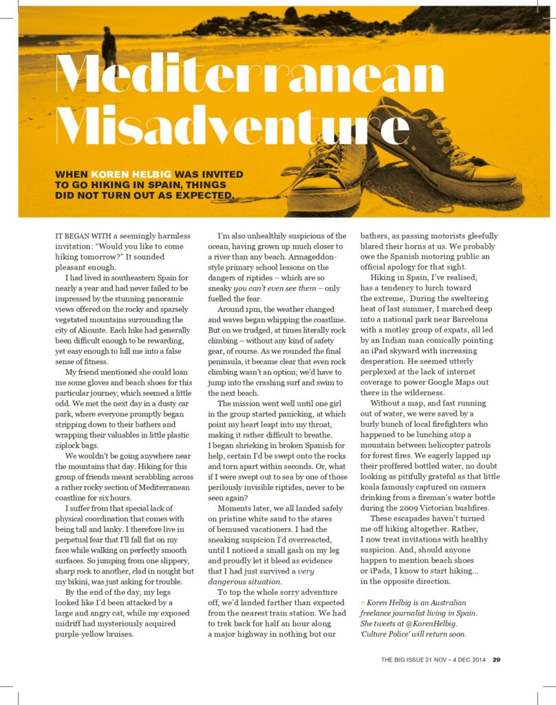 Mediterranean Misadventures - The Big Issue article