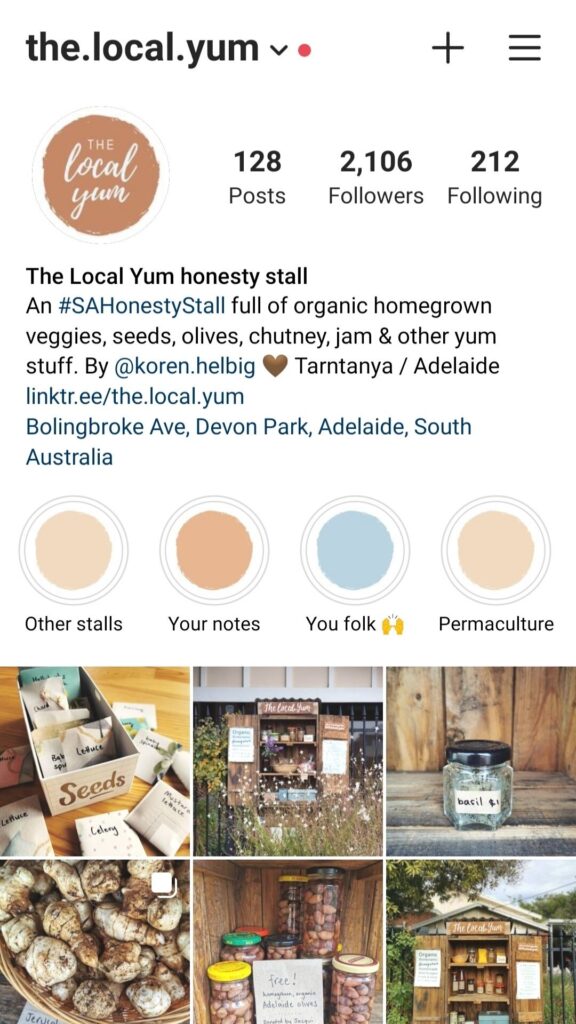 A screenshot of The Local Yum roadside stall's Instagram page