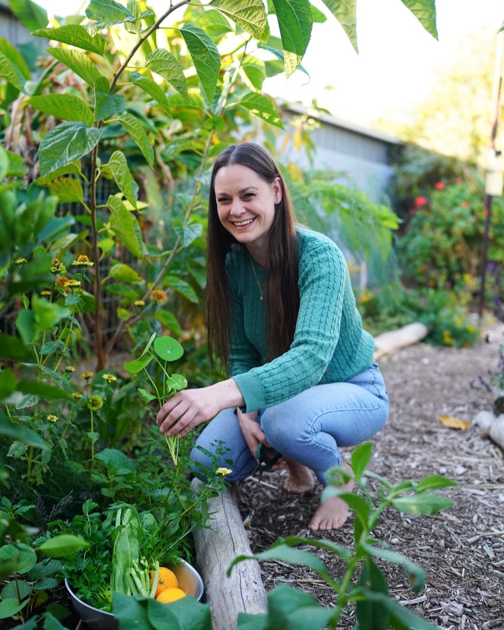 Koren Helbig in her urban permaculture garden and food forest 1